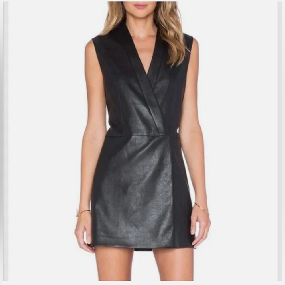 BCBG Max Azria Caryn Black Vegan Leather Wrap Mini Dress | Size XS
